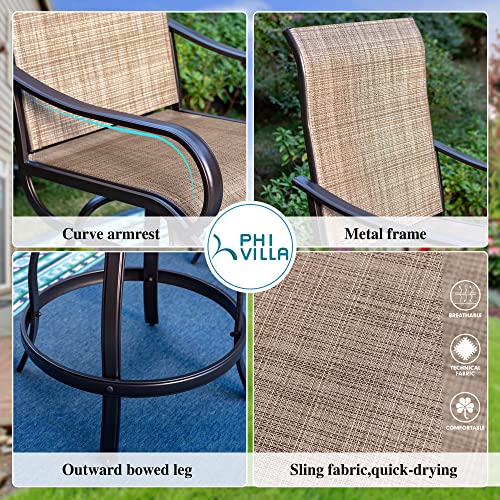PHI VILLA 7PCS Patio Counter Height Set,Swivel High Outdoor Chairs with Sturdy Metal Frame,Textilene Fabric,Large Table for 4-6,Patio High Furniture for Garden,Lawn