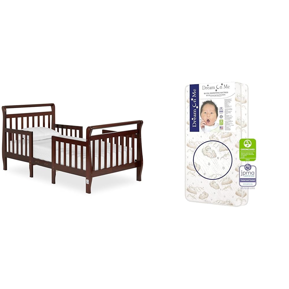 Emma 3-in-1 Convertible Toddler Bed in Espresso, Converts to Two Chairs and-Table & Twilight 5” 88 Coil Inner Spring Crib and Toddler Mattress, Greenguard Gold Certified