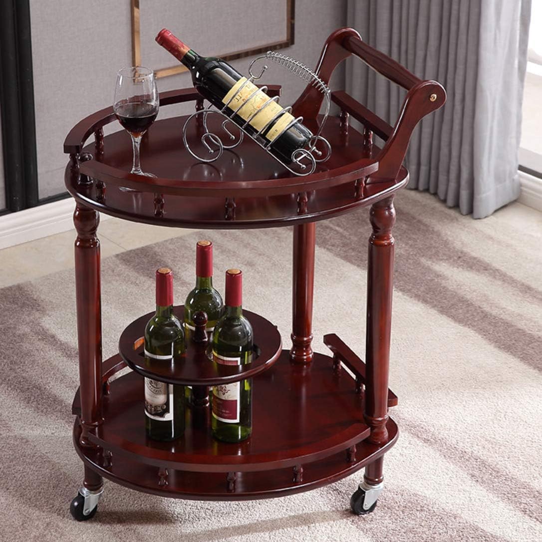 Serving Cart Kitchen Trolley Cart,Rolling Utility Storage Kitchen Cart,Home Commercial 2-Tier Rolling Cart w/Wheels Handle Bottle Holder Guard Rails (Serving Bar Car)