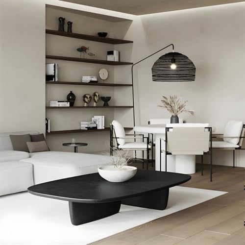 KWOKING Abstract Coffee Table Modern Solid Wood Coffee Cocktail Table Wabi-sabi Style Pine Wood Coffee Table Living Room Wooden Table Japanese Rectangular Tea Table Natural 55