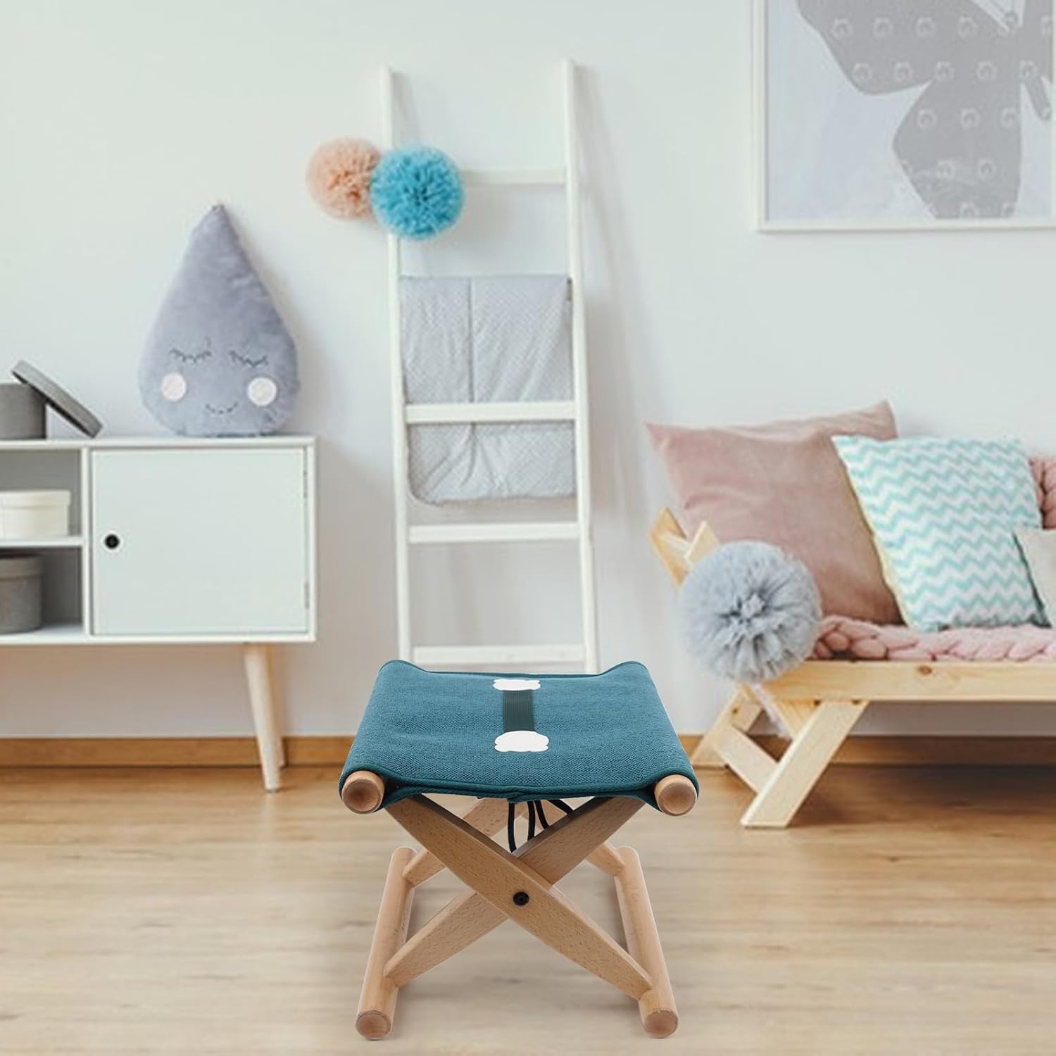 Beech Wooden Folding Stool,Mini Camp Chair, Lightweight Folding Camping Stool Portable Camping Chair Foot Rest for Outdoors Travel Hiking Fishing Gardening Sketching