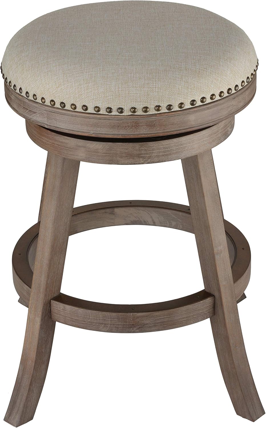 Cortesi Home Sadie Backless Swivel Counter Stool in Solid Wood & Beige Fabric, 25