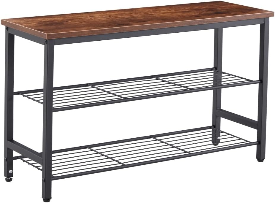 Metal Shoe Rack Shoe Storage Shelf Shoe Stand,Shoe Bench with MDF Top Board Industrial Entryway Bench with Storage Shelves Freestanding Storage Shelf for Bedroom Closet Entryway (3Tie)