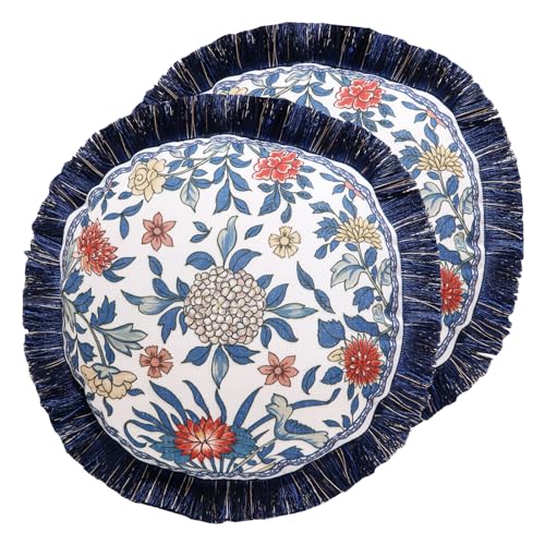 Designer Throw Pillow Covers,Blue Euro Elegant Linen with Blooming Floral Pattern Pillow Cover,Decorative Square Pillowcases Cushion for Bed Living Room Outdoor Car,18