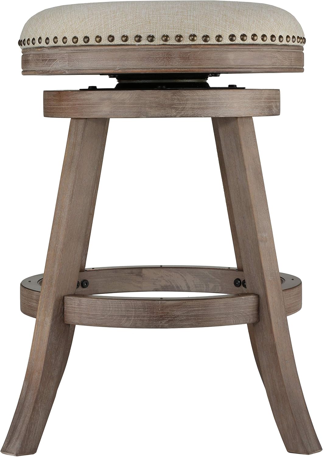 Cortesi Home Sadie Backless Swivel Counter Stool in Solid Wood & Beige Fabric, 25
