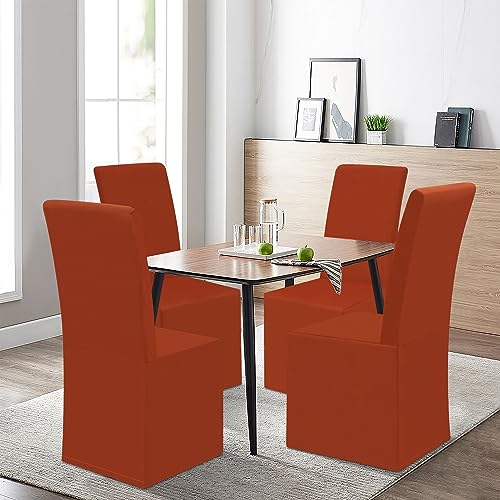 smiry Waterproof Long Dining Chair Covers, Soft Stretch Dining Chair Slipcovers, Full Length Fit High Back Chair Covers for Dining Room Set of 4, Beige