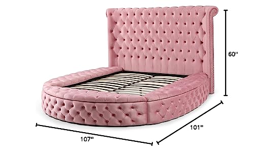 Better Home Products Elizabeth Velvet King Bed in Pink Finish (King)