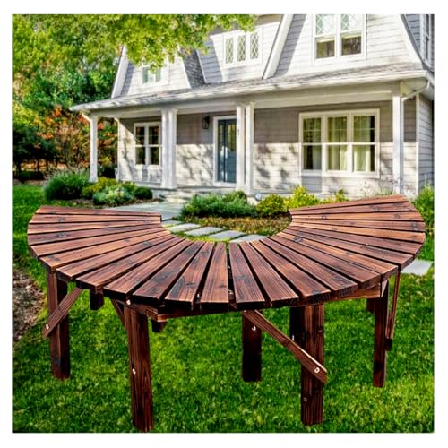 Tree Bench Wrap Around, Curved outdoor Benches Weatherproof Wooden Semi Circle for Garden Park Yard Porch Patio Deck Lawn (1PCS)