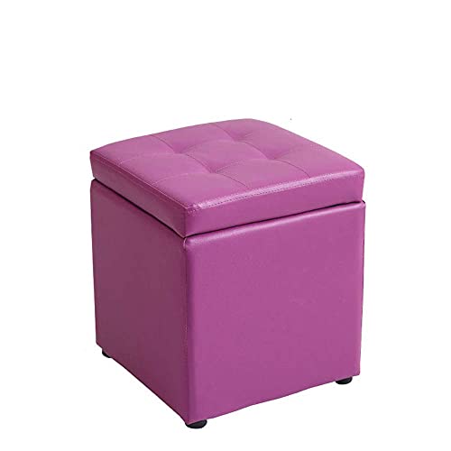 Ottoman Pouffe Leather Footstool,Square Storage Stool Modern Minimalist Living Room Sofa Foot Stools Solid Wood Small Seat Chair Non-Slip Waterproof,Purple