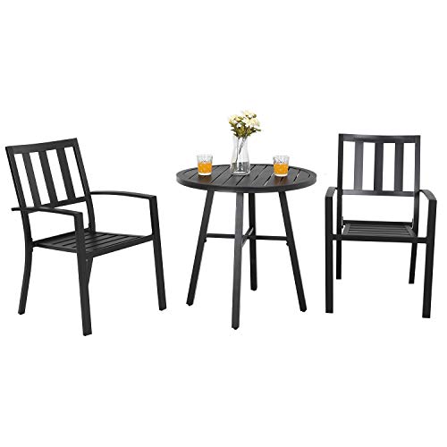 PHI VILLA Metal 3 Piece Patio Bistro Table Outdoor Dining Furniture Set with 2 Chairs, 1 Round Table