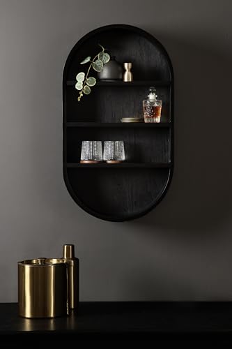 Kate and Laurel Hutton Modern Capsule Wall Shelf, 16 x 28, Black, Minimal Round Oval Wall Shelves for above Toilet Bathroom Storage