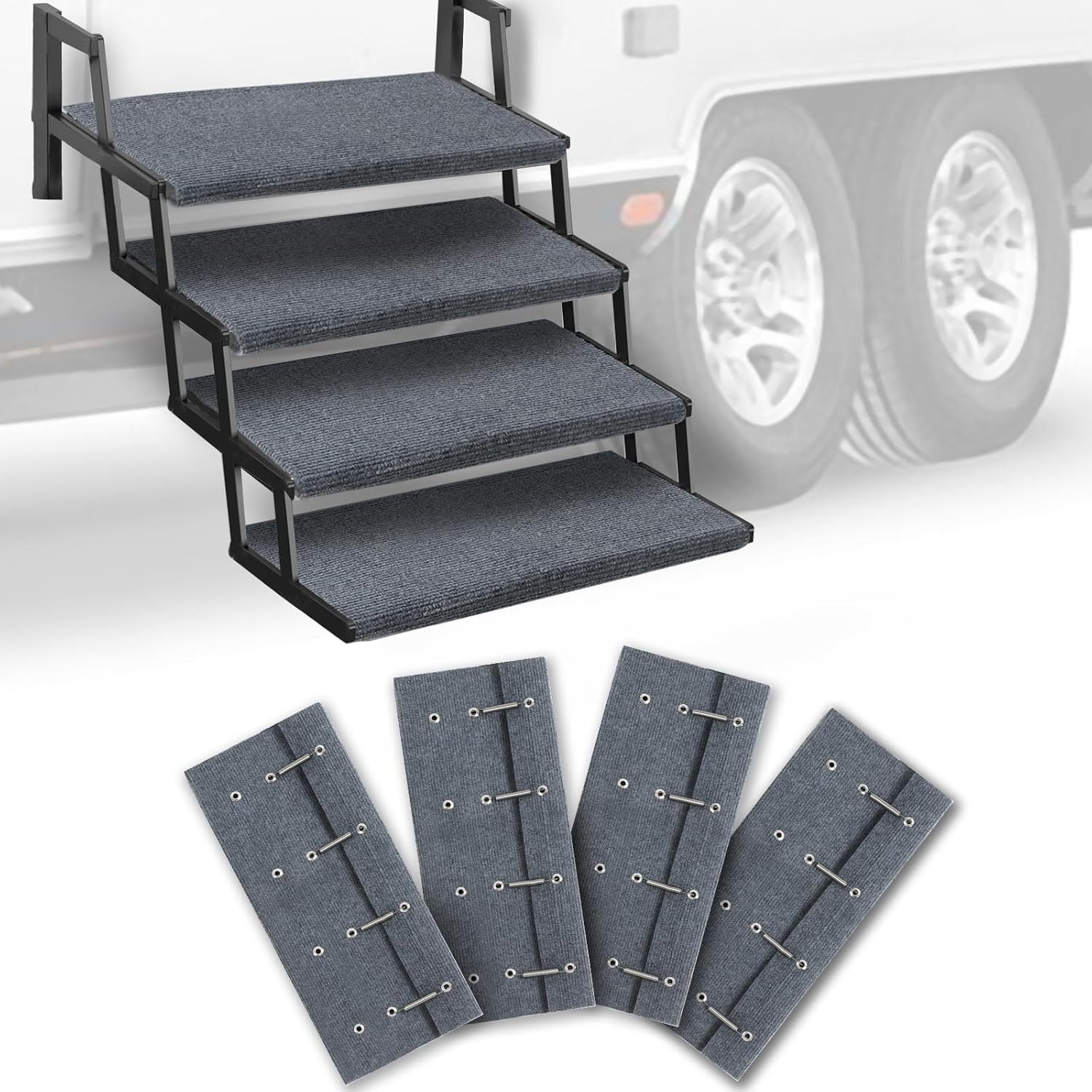 HOMEE RV Step Covers 4 Packs, Camper Step Covers,RV Step Rugs, 23 Inch Wide RV Stair Covers with Install Hook Fit 8