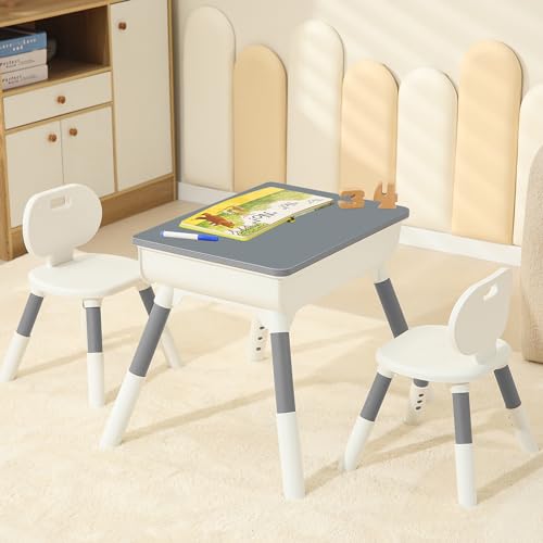 Kids Study Desk And Chair Set Height Adjustable Graffiti Desktop Storage Drawer Storage Basket non slip legs Suitable for Maximum Weight of 220 Pounds Suitable for Kids Desk Ages 2-10(Woodr 1Chair)