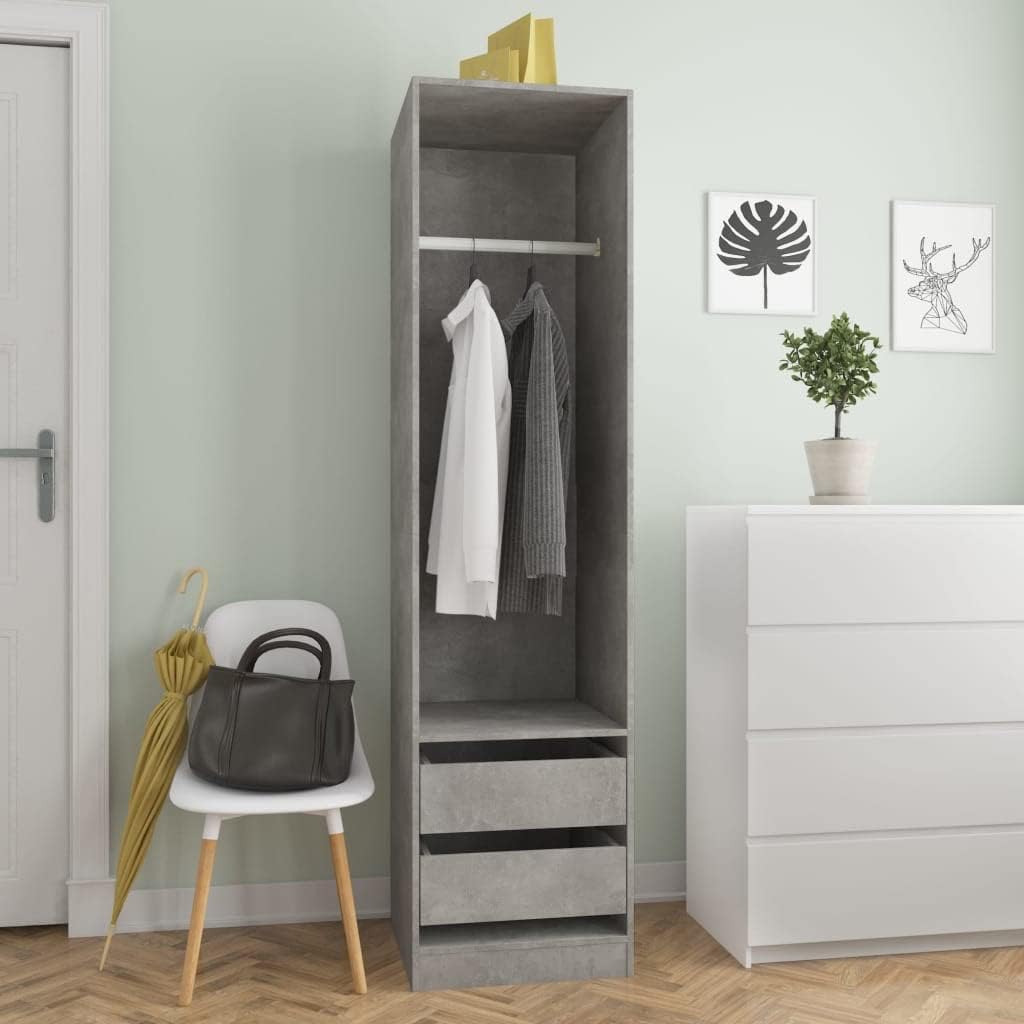 Wardrobe with Drawers Concrete Grey 50x50x200 cm Engineered Wood.Cabinets & Storage,Cupboards & Wardrobes
