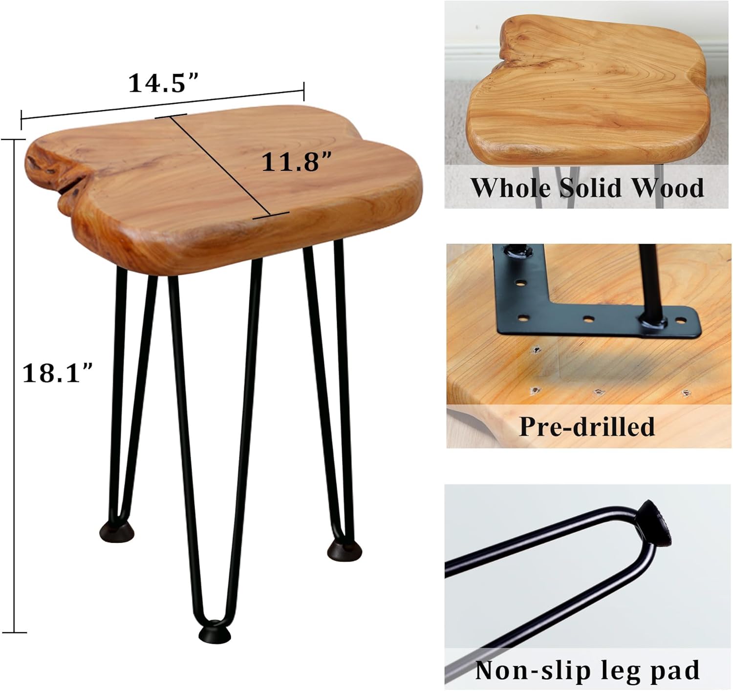 Brefhome Set of 2 Live Edge Wood End Table with Metal Legs,Rustic Coffee Side Table- Used in Living Room or Bedroom - 18.1