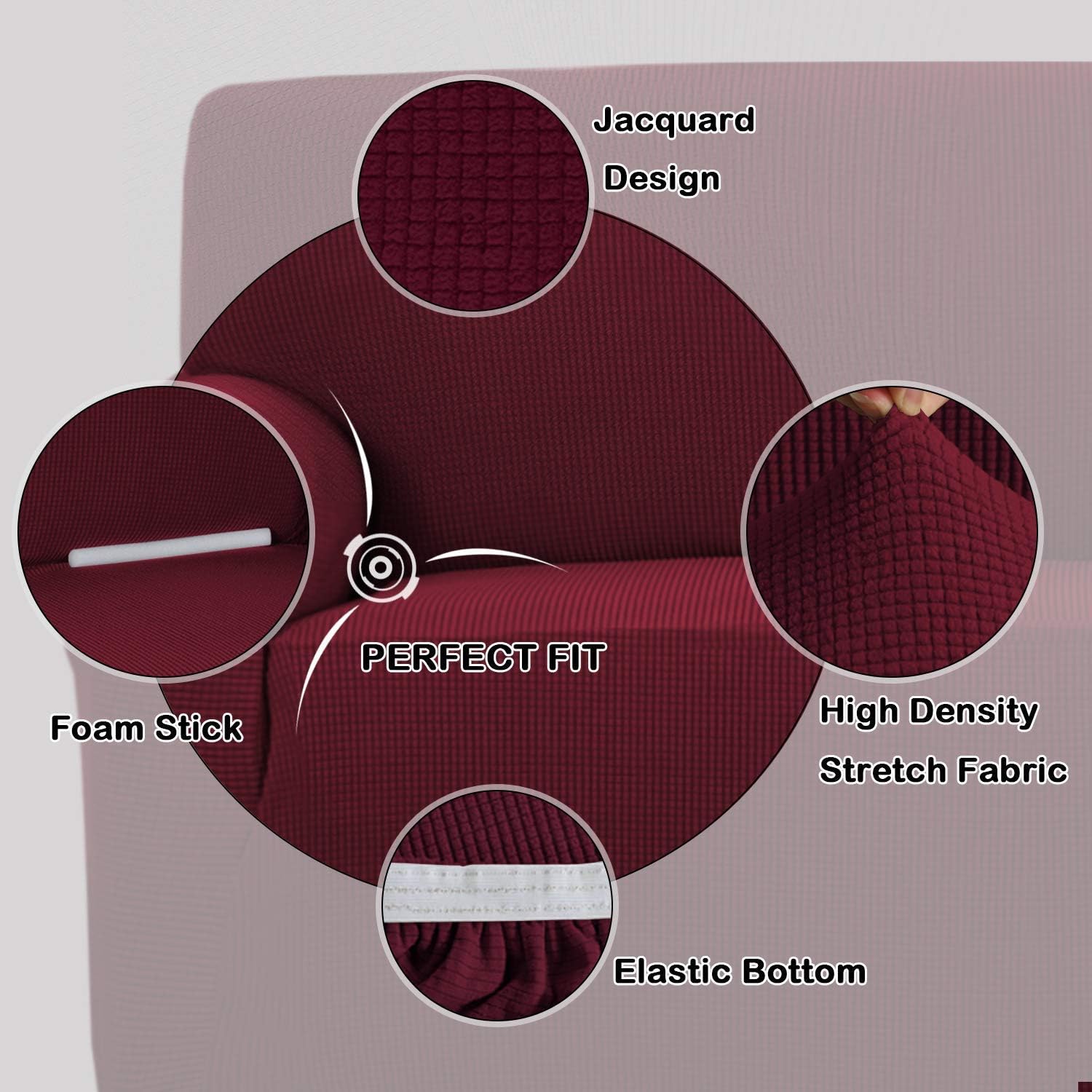 Sofa Slipcover Bundle with Loveseat Cover Couch Covers 1 Piece Sofa Covers for 3 Cushion Couch Furniture Protector Burgundy