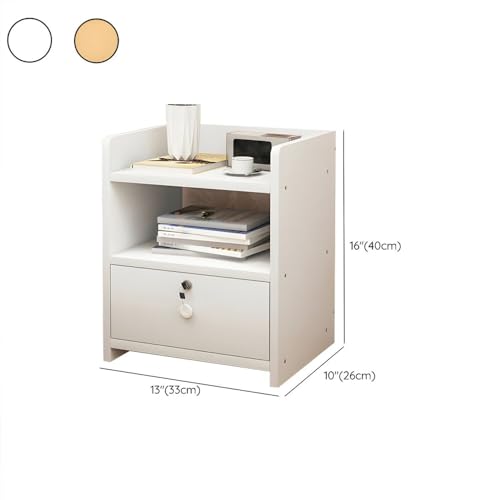 LITFAD Wood Small Nightstand Narrow End Table Modern Side Table with Open Storage and Drawers for Small Spaces Bed Side Table for Bedroom, Living Room-White, 12