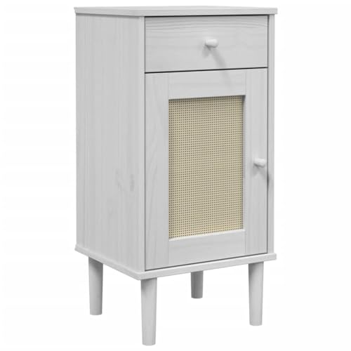 Bedside Cabinet Rattan Look White 15.7