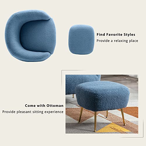 Polibi 30.9” W Modern Comfy Leisure Accent Chair with Ottoman, Teddy Short Plush Particle Velvet Sofa Armchair for Bedroom, Living Room