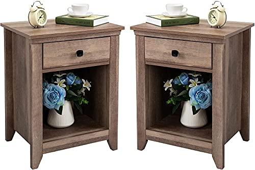 Generic Bedside Table for Bedroom 2 Bedside Tables with USB Ports Wooden Coffee Table in Family Bedroom Rustic Brown for Home Office (Color : with USB Port) (without USB Port)