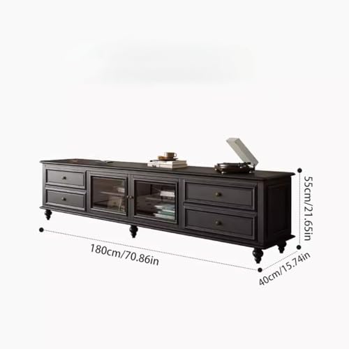 Living Room TV stand American retro high-end black solid wood TV cabinet bedroom living room home light luxury high style floor-standing TV cabinet TV Stand with Storage(200X40X55CM)