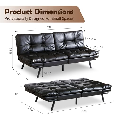 Futon Sofa Bed, Memory Foam Futon Sleeper Sofa Loveseat Convertible Couch Bed for Small Compact Living Spaces,Apartment,Grey Linen Fabric