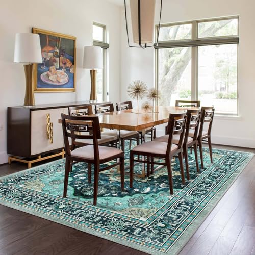 8x10 Area Rugs 8x10, Washable Rug, Non-Slip, Rugs for Living Room, Kitchen Rugs, Rugs for Bedroom Entryway Rug, Vintage Rugs Boho Floral Medallion, Low Pile, Soft, Brick Red Rust Red Neutral