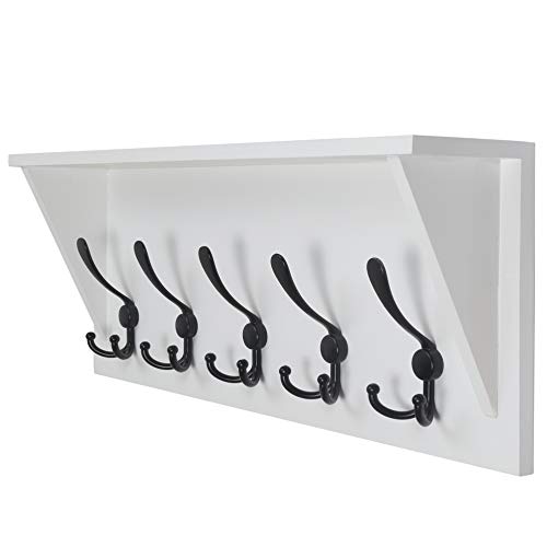 Dseap Wall Mounted Coat Rack Shelf - 24” Heavy Duty Entryway Wall Shelf with 5 Tri Hooks - Solid Pine Wood - for Entryway, Mudroom, Kitchen, Bathroom