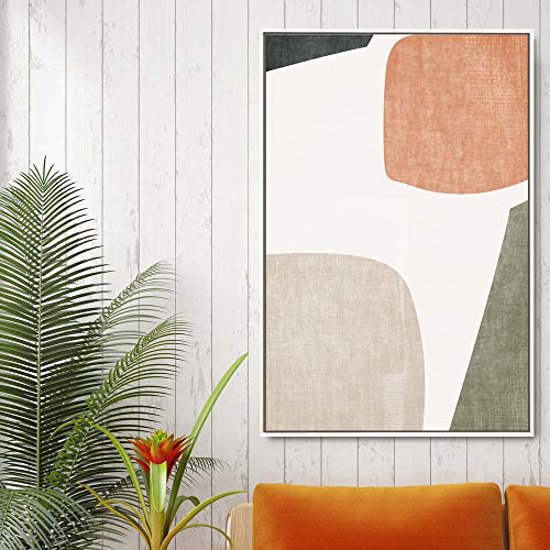 IDEA4WALL Framed Canvas Print Wall Art Geometric Gray Grunge Retro Color Blocks Abstract Shapes Illustrations Modern Art Minimal Relax/Zen for Living Room, Bedroom, Office - 24