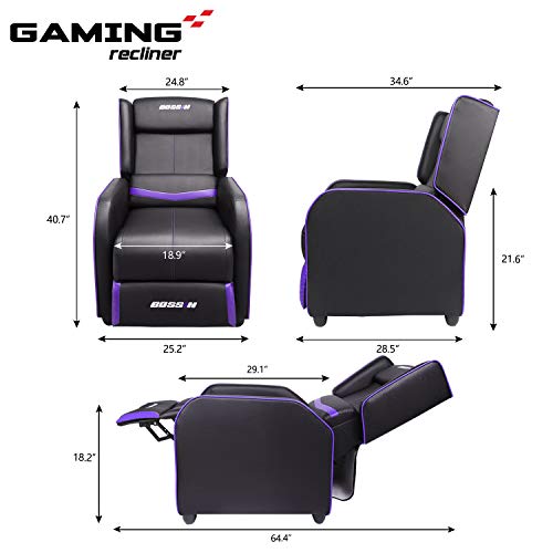 LEMBERI Gaming Recliner Chair for Adults PU Leather Home Theater Seating Video Game Chairs for Living Room Ergonomic Racing Style Single Movie Gamer Lounge Sofa Purple
