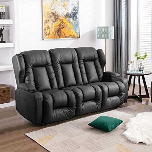 IPKIG Living Room Furniture Sets - 3 PCS Motion Sofa Loveseat Recliner Couch Manual Reclining Chair w/Central Console, Cup Holder for Home Theatre Office (Brown, Living Room Set 1+2)