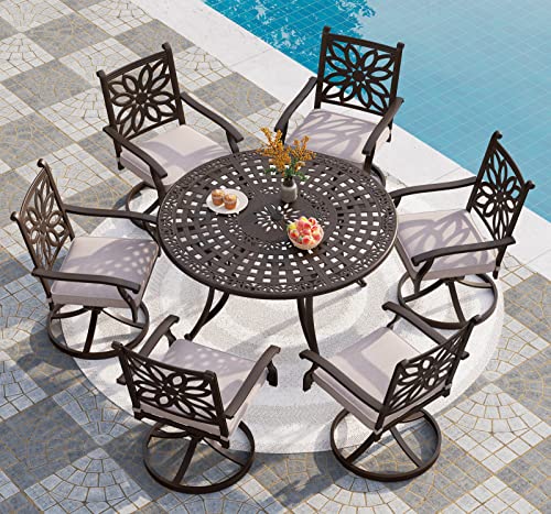 PHI VILLA Cast Aluminum Outdoor Patio Swivel Dining Chairs, Extra Wide Armrest Chairs with Seat Cushion, Casting Aluminum Back for All Weather, Set of 4
