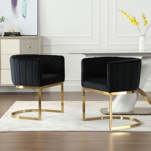 Modern Dining Chairs Set of 4, Contemporary Linen Kitchen & Living Room Chairs with Metal Frame Comfy Upholstered Side Barrel Chairs for Dining Room/Restaurant/Lounge, Beige