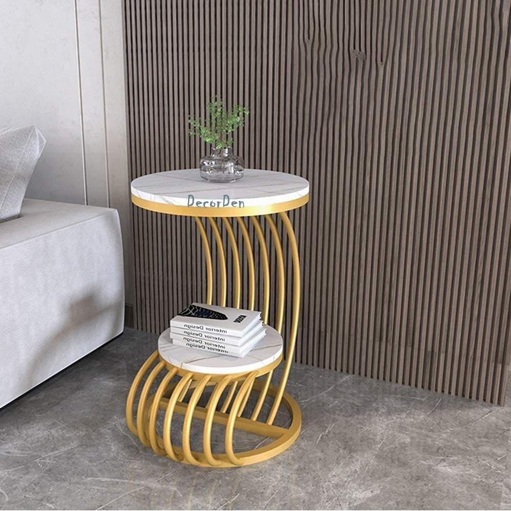 Wooden and Wrought Iron Side Table Tea Coffee | Bedroom Table, End Table, Stool for Living Room,Hallway Table Modern Creative Side Table, Color - Gold (Classic Complementing)