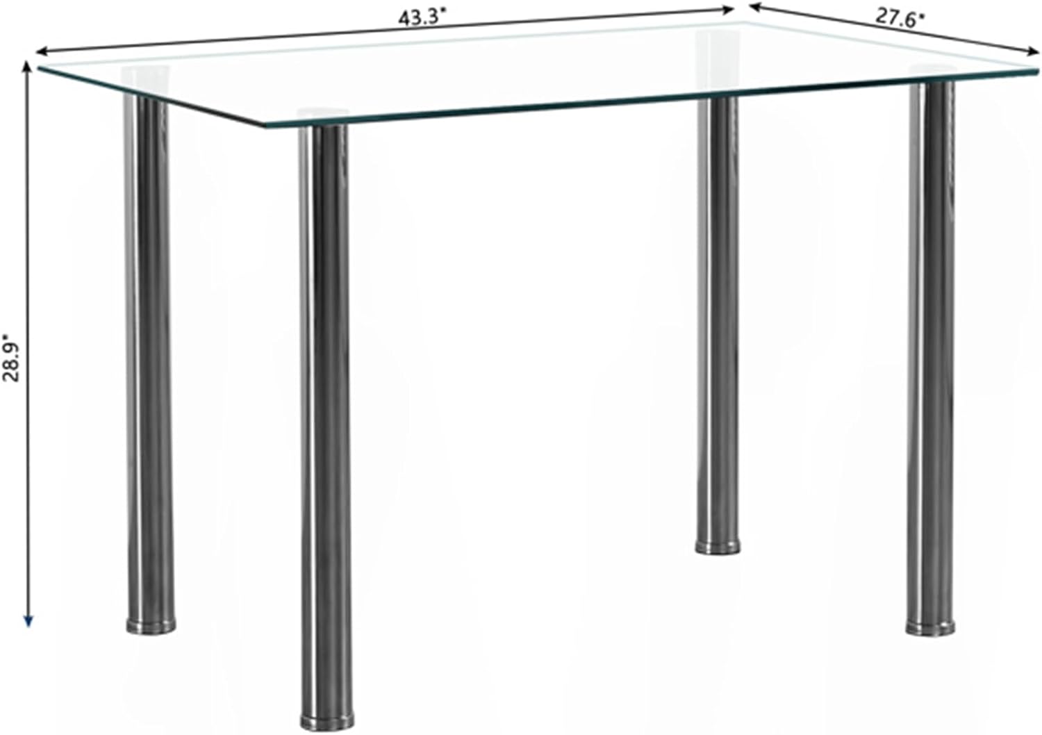 4-seater Simple Glass Dining Table,stainless steel clear glass,Modern Tempered Glass Top Dining Room Table with cylindrical legs for 4 People,Rectangular Large Dining Table