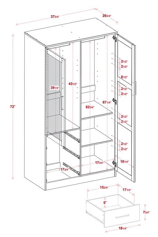 Palace Imports Metro 100% Solid Wood Wardrobe with Mirror, Mocha, 37.75