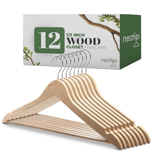 Neaties Wood Hangers 24 Pack - Grade A Wooden Hangers Bulk, Anti-Rust Swivel Hook - Non-Slip Smooth Finish - Double Notch Feature - Durable and Stylish Clothes Hangers Wood (Walnut 24 Pack)