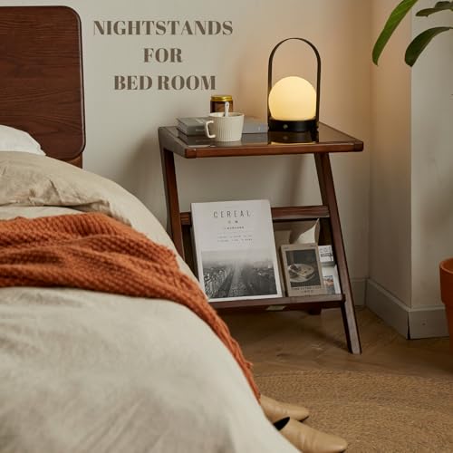 100% Solid Wood Side Table, Retro & Urban End Table with Removable Glass for Living Room, Small Nightstand (Natural Wood Color)