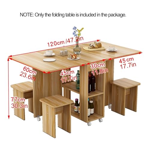 Versatile Dinner Table,Folding Kitchen Table,Folding Dining Table with Storage,Folding Table with Moveable Wheels,Foldable in 3 Forms,Space Saving