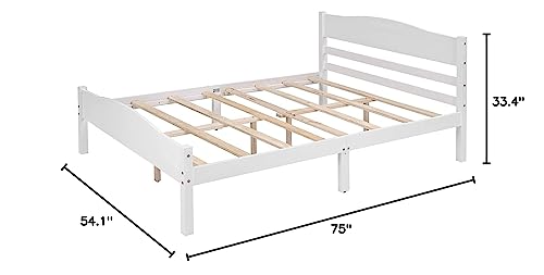 Full Size Platform Bed, Rockjame Wood Bed Frame with Horizontal Strip Hollow Shape Headboard, Footboard and Center Support Feet, Perfect for Kids, Teens and Adults (Gray)