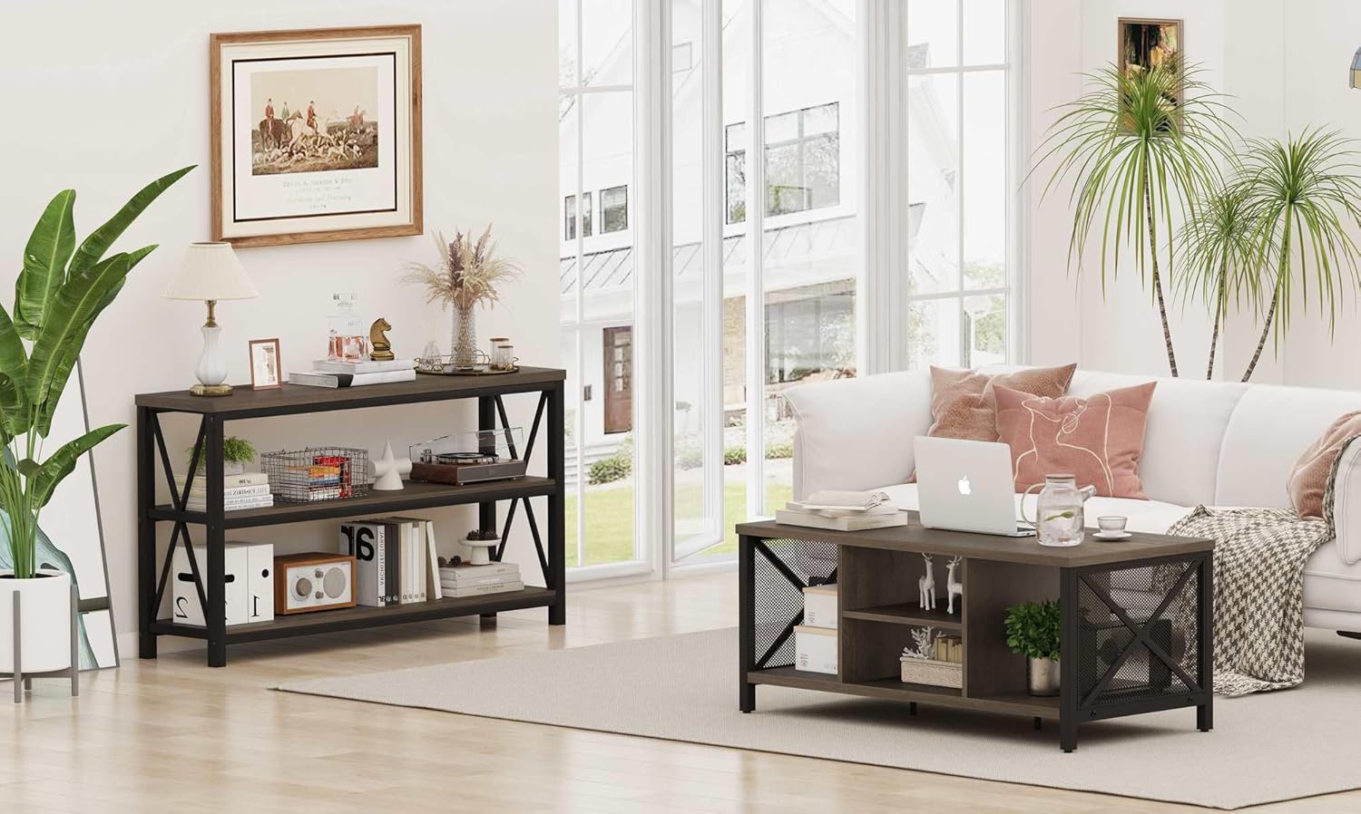 FATORRI Coffee Table and Sofa Table for Home (Walnut Brown)