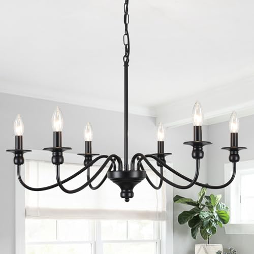 Black Chandelier 6-Light Chandeliers for Dining Room Chandelier Farmhouse Chandelier Rustic Chandelier for Living Room Bedroom Entryway Foyer Kitchen