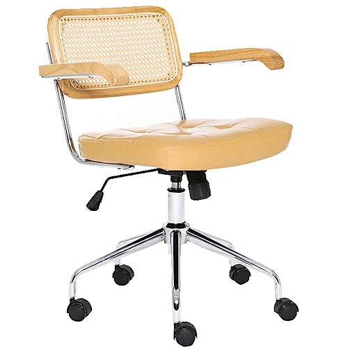 Home Office Chair, 330LBS Retro Design, Ergonomic Mid Back Desk Chair with Armrests, Height Adjustable Executive PU Leather Chair for Living Room Bedroom