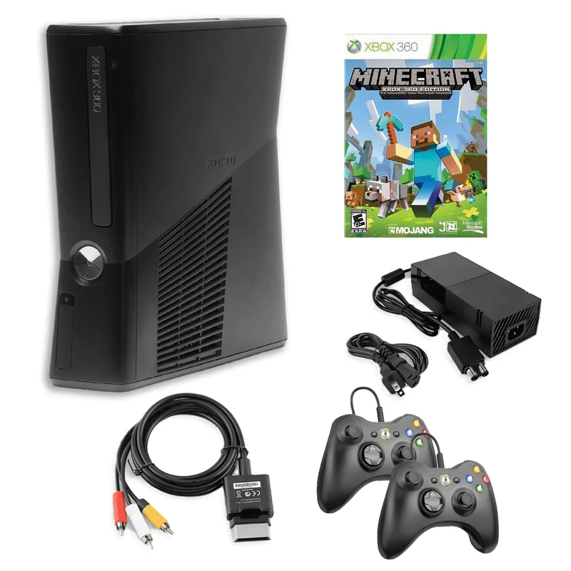 Restored Xbox 360 S 4GB Game Console Black with Minecraft and 2 Retrofam Black Controllers (Refurbished)