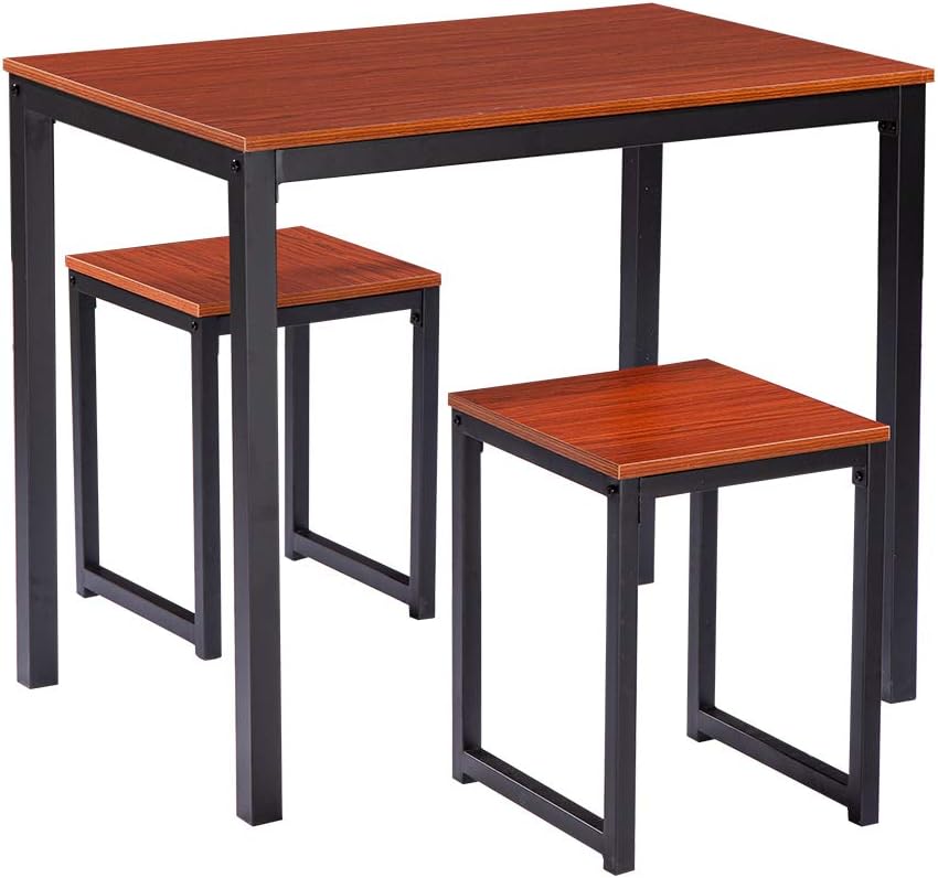 Tenozek 3 Piece Dining Set Compact 2 Chairs and Table Set,Wood Grain Breakfast Table Breakfast Space Saving for Apartment and Kitchen (Cherry Wood Color)