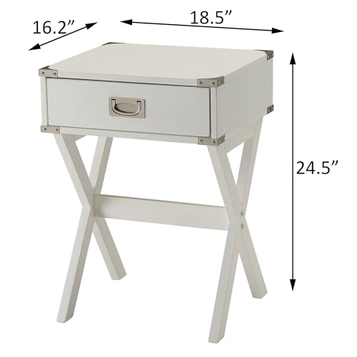 Wooden Nightstand with Drawer Rustic Sofa Side Table Pratical Bed Side Table Multipurpose End Table with Metal Corner for Living Room, Bedroom, Office (Red)