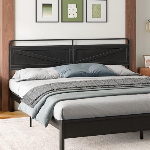 HOOBRO Wooden Panel Headboard, Queen Headboard, Minimalist Headboard with Metal Frame, Height Adjustable, Headboard with Bed Frame Adapter, Black