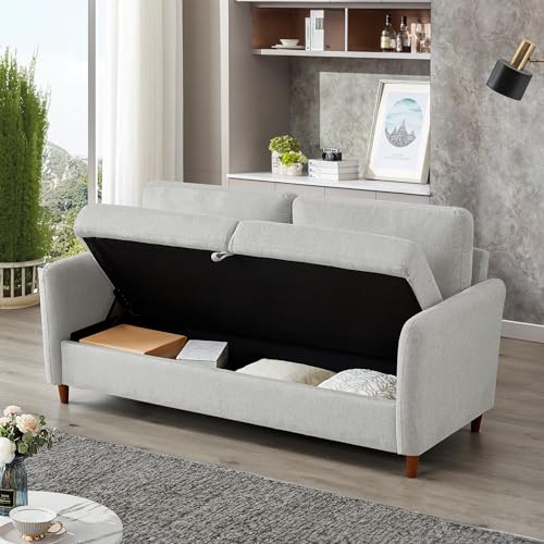 Linen Loveseat Sofa for Small Spaces, Comfy Sofa Couch with Storage, Queen Sleeper Futon Sofa Bed for Living Room, Bedroom (Gray, 2 Seater)
