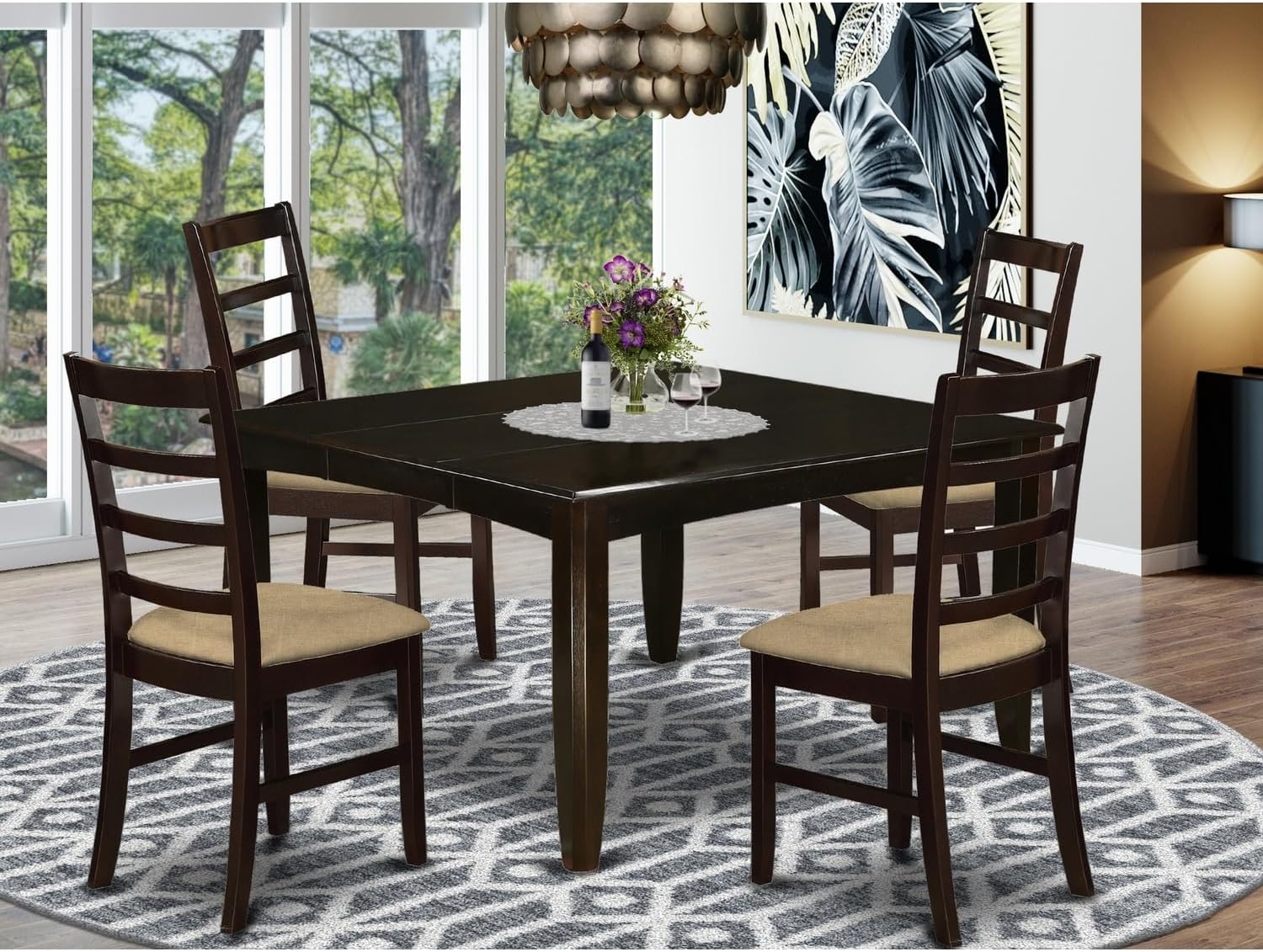 French Country Table Set-Dining Table and 4 Wooden Dining Chairs