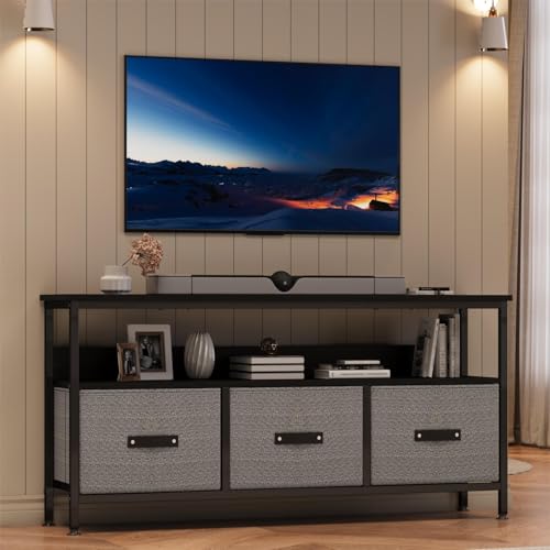 GAOMON Dresser TV Stand for Bedroom,TV Console with Drawers, 3 Drawers Entertainment Center with Open Shelf, Media Console for 50 Inch TV, Dresser with PU Finish, Grey